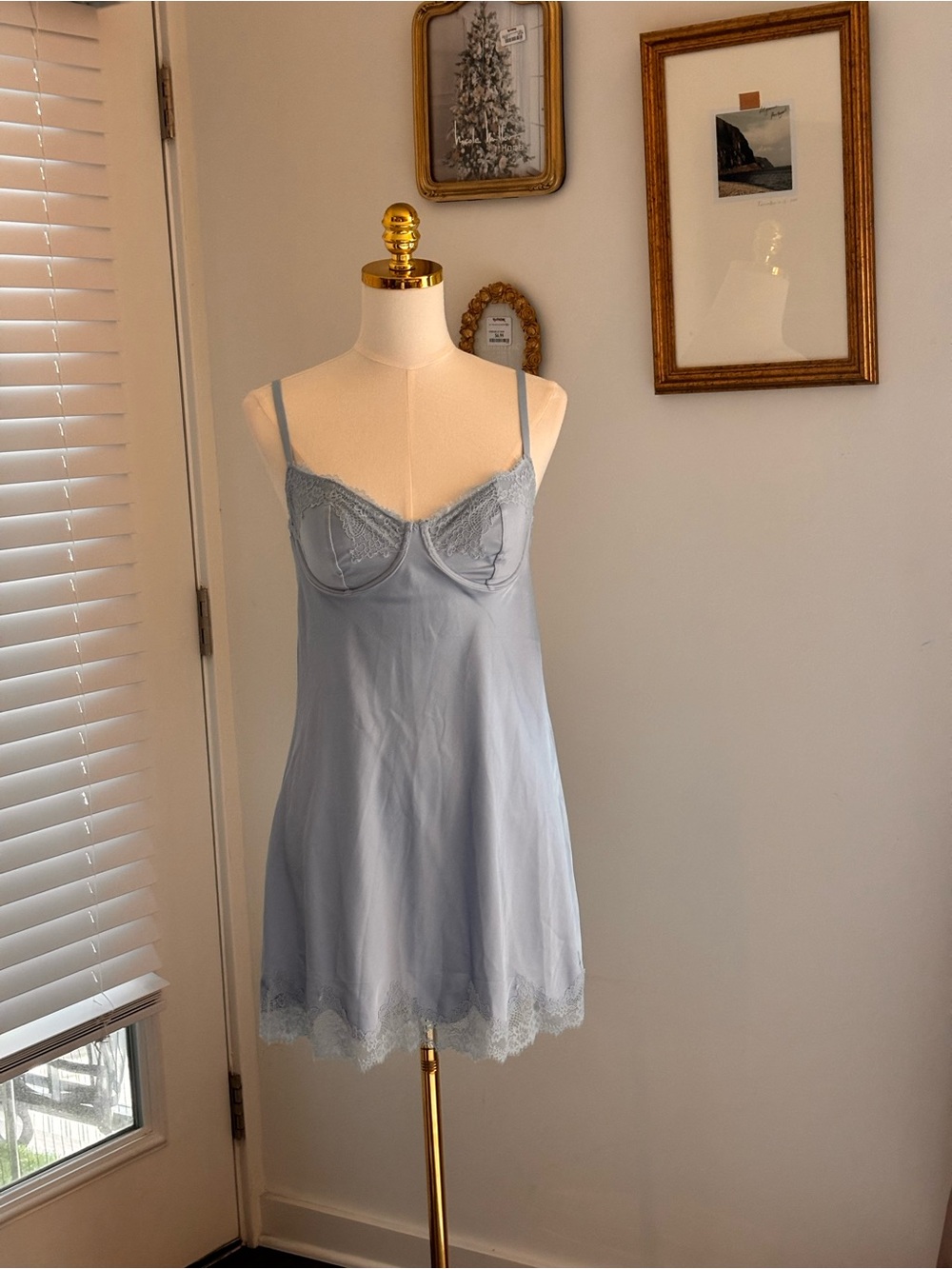 Abercrombie & Fitch Light Blue Lace-Trim Slip Dress